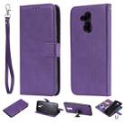 For Huawei Mate 20 Lite Solid Color Horizontal Flip Protective Case with Holder & Card Slots & Wallet & Photo Frame & Lanyard(Purple) - 1