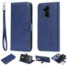 For Huawei Mate 20 Lite Solid Color Horizontal Flip Protective Case with Holder & Card Slots & Wallet & Photo Frame & Lanyard(Blue) - 1