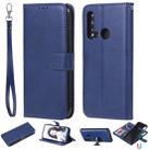 For Huawei nova 5i Solid Color Horizontal Flip Protective Case with Holder & Card Slots & Wallet & Photo Frame & Lanyard(Blue) - 1