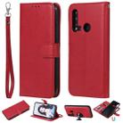 For Huawei nova 5i Solid Color Horizontal Flip Protective Case with Holder & Card Slots & Wallet & Photo Frame & Lanyard(Red) - 1