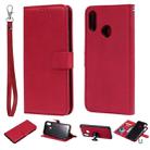 For Huawei nova 3i Solid Color Horizontal Flip Protective Case with Holder & Card Slots & Wallet & Photo Frame & Lanyard(Red) - 1