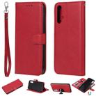 For Huawei nova 5 Solid Color Horizontal Flip Protective Case with Holder & Card Slots & Wallet & Photo Frame & Lanyard(Red) - 1