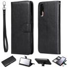 For Huawei P20 Solid Color Horizontal Flip Protective Case with Holder & Card Slots & Wallet & Photo Frame & Lanyard(Black) - 1