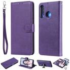 For Huawei P30 Lite / nova 4e Solid Color Horizontal Flip Protective Case with Holder & Card Slots & Wallet & Photo Frame & Lanyard(Purple) - 1