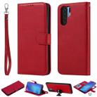 For Huawei P30 Pro Solid Color Horizontal Flip Protective Case with Holder & Card Slots & Wallet & Photo Frame & Lanyard(Red) - 1