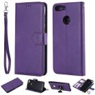 For Huawei P Smart / Enjoy 7s Solid Color Horizontal Flip Protective Case with Holder & Card Slots & Wallet & Photo Frame & Lanyard(Purple) - 1