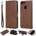 For Huawei P Smart / Enjoy 7s Solid Color Horizontal Flip Protective Case with Holder & Card Slots & Wallet & Photo Frame & Lanyard(Brown) - 1