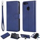 For Huawei P Smart / Enjoy 7s Solid Color Horizontal Flip Protective Case with Holder & Card Slots & Wallet & Photo Frame & Lanyard(Blue) - 1