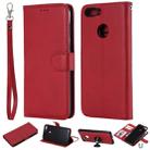 For Huawei P Smart / Enjoy 7s Solid Color Horizontal Flip Protective Case with Holder & Card Slots & Wallet & Photo Frame & Lanyard(Red) - 1