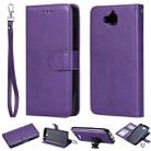 For Huawei Y6 Pro / Enjoy 5 Solid Color Horizontal Flip Protective Case with Holder & Card Slots & Wallet & Photo Frame & Lanyard(Purple) - 1