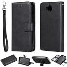 For Huawei Y6 Pro / Enjoy 5 Solid Color Horizontal Flip Protective Case with Holder & Card Slots & Wallet & Photo Frame & Lanyard(Black) - 1