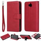 For Huawei Y6 Pro / Enjoy 5 Solid Color Horizontal Flip Protective Case with Holder & Card Slots & Wallet & Photo Frame & Lanyard(Red) - 1