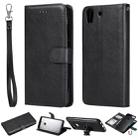 For Huawei Y6 (2019) Solid Color Horizontal Flip Protective Case with Holder & Card Slots & Wallet & Photo Frame & Lanyard(Black) - 1