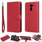 For Huawei Y7 Prime Solid Color Horizontal Flip Protective Case with Holder & Card Slots & Wallet & Photo Frame & Lanyard(Red) - 1