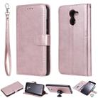 For Huawei Y7 Prime Solid Color Horizontal Flip Protective Case with Holder & Card Slots & Wallet & Photo Frame & Lanyard(Rose Gold) - 1