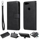 For Huawei Y7 Pro / Honor 7C Solid Color Horizontal Flip Protective Case with Holder & Card Slots & Wallet & Photo Frame & Lanyard(Black) - 1