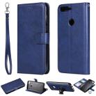 For Huawei Y7 Pro / Honor 7C Solid Color Horizontal Flip Protective Case with Holder & Card Slots & Wallet & Photo Frame & Lanyard(Blue) - 1