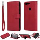 For Huawei Y7 Pro / Honor 7C Solid Color Horizontal Flip Protective Case with Holder & Card Slots & Wallet & Photo Frame & Lanyard(Red) - 1