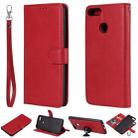 For Huawei Y9 (2018) Solid Color Horizontal Flip Protective Case with Holder & Card Slots & Wallet & Photo Frame & Lanyard(Red) - 1