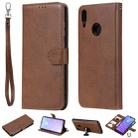 For Huawei Enjoy 9 / Y7 (2019) Solid Color Horizontal Flip Protective Case with Holder & Card Slots & Wallet & Photo Frame & Lanyard(Brown) - 1