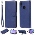 For Huawei Enjoy 9 / Y7 (2019) Solid Color Horizontal Flip Protective Case with Holder & Card Slots & Wallet & Photo Frame & Lanyard(Blue) - 1