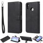 For Huawei Honor 8C Solid Color Horizontal Flip Protective Case with Holder & Card Slots & Wallet & Photo Frame & Lanyard(Black) - 1