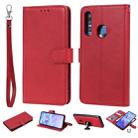 For Huawei Honor 10i Solid Color Horizontal Flip Protective Case with Holder & Card Slots & Wallet & Photo Frame & Lanyard(Red) - 1