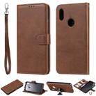 For Huawei Honor 8A / Y6 (2019) Solid Color Horizontal Flip Protective Case with Holder & Card Slots & Wallet & Photo Frame & Lanyard(Brown) - 1