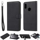 For Huawei Honor 8A / Y6 (2019) Solid Color Horizontal Flip Protective Case with Holder & Card Slots & Wallet & Photo Frame & Lanyard(Black) - 1