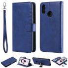 For Huawei Honor 10 Lite Solid Color Horizontal Flip Protective Case with Holder & Card Slots & Wallet & Photo Frame & Lanyard(Blue) - 1