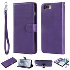 For iPhone 6 Plus / 7 Plus / 8 Plus Solid Color Horizontal Flip Protective Case with Holder & Card Slots & Wallet & Photo Frame & Lanyard(Purple) - 1