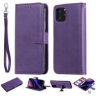 For iPhone 11 Pro Solid Color Horizontal Flip Protective Case with Holder & Card Slots & Wallet & Photo Frame & Lanyard(Purple) - 1
