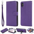 For iPhone XS Max Solid Color Horizontal Flip Protective Case with Holder & Card Slots & Wallet & Photo Frame & Lanyard(Purple) - 1