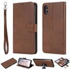 For iPhone XS Max Solid Color Horizontal Flip Protective Case with Holder & Card Slots & Wallet & Photo Frame & Lanyard(Brown) - 1