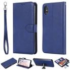 For iPhone XS Max Solid Color Horizontal Flip Protective Case with Holder & Card Slots & Wallet & Photo Frame & Lanyard(Blue) - 1