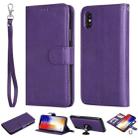 For iPhone X / XS Solid Color Horizontal Flip Protective Case with Holder & Card Slots & Wallet & Photo Frame & Lanyard(Purple) - 1