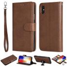 For iPhone X / XS Solid Color Horizontal Flip Protective Case with Holder & Card Slots & Wallet & Photo Frame & Lanyard(Brown) - 1