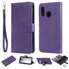 For Galaxy A40 Solid Color Horizontal Flip Protective Case with Holder & Card Slots & Wallet & Photo Frame & Lanyard(Purple) - 1