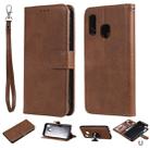 For Galaxy A40 Solid Color Horizontal Flip Protective Case with Holder & Card Slots & Wallet & Photo Frame & Lanyard(Brown) - 1