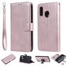For Galaxy A40 Solid Color Horizontal Flip Protective Case with Holder & Card Slots & Wallet & Photo Frame & Lanyard(Rose Gold) - 1