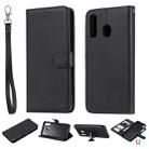 For Galaxy A50 / A30 / A20 Solid Color Horizontal Flip Protective Case with Holder & Card Slots & Wallet & Photo Frame & Lanyard(Black) - 1