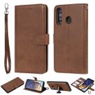 For Galaxy A60 Solid Color Horizontal Flip Protective Case with Holder & Card Slots & Wallet & Photo Frame & Lanyard(Brown) - 1