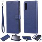 For Galaxy A70 Solid Color Horizontal Flip Protective Case with Holder & Card Slots & Wallet & Photo Frame & Lanyard(Blue) - 1