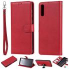 For Galaxy A70 Solid Color Horizontal Flip Protective Case with Holder & Card Slots & Wallet & Photo Frame & Lanyard(Red) - 1