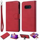 For Galaxy S10e Solid Color Horizontal Flip Protective Case with Holder & Card Slots & Wallet & Photo Frame & Lanyard(Red) - 1