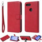 For Xiaomi Mi 8 Lite Solid Color Horizontal Flip Protective Case with Holder & Card Slots & Wallet & Photo Frame & Lanyard(Red) - 1