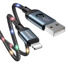 JOYROOM S-1230N16 2.4A USB to 8 Pin Data Cable with Voice Control LED Light, Cable Length: 1.2m(Grey) - 1
