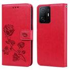 For Xiaomi 11T Rose Embossed Leather Phone Case(Red) - 1