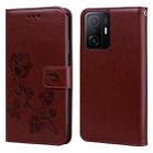 For Xiaomi 11T Rose Embossed Leather Phone Case(Brown) - 1