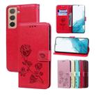 For Samsung Galaxy S22 5G Rose Embossed Leather Phone Case(Red) - 1